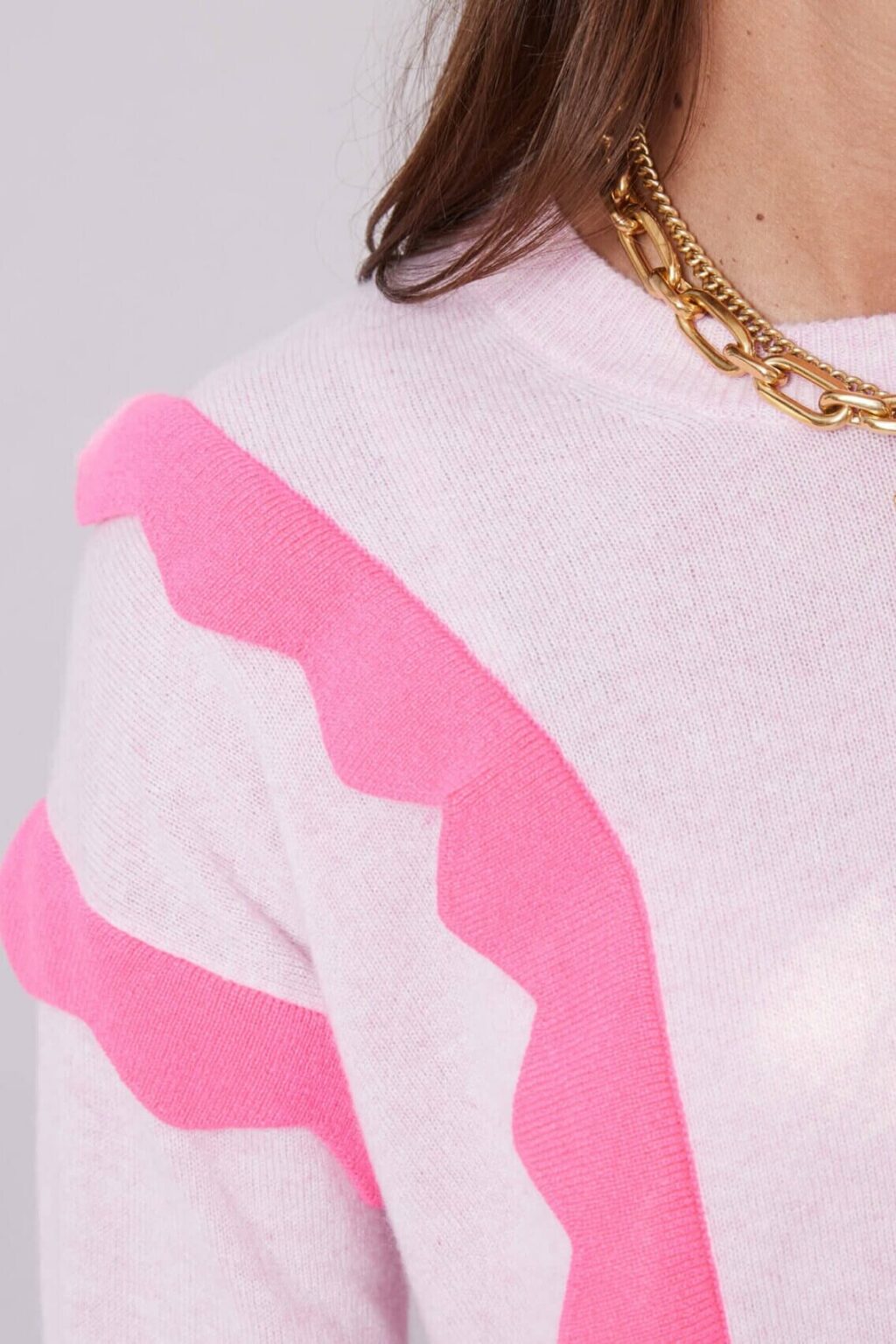 Pale Pink with Neon Pink Frills Cashmere Jumper - Image 3