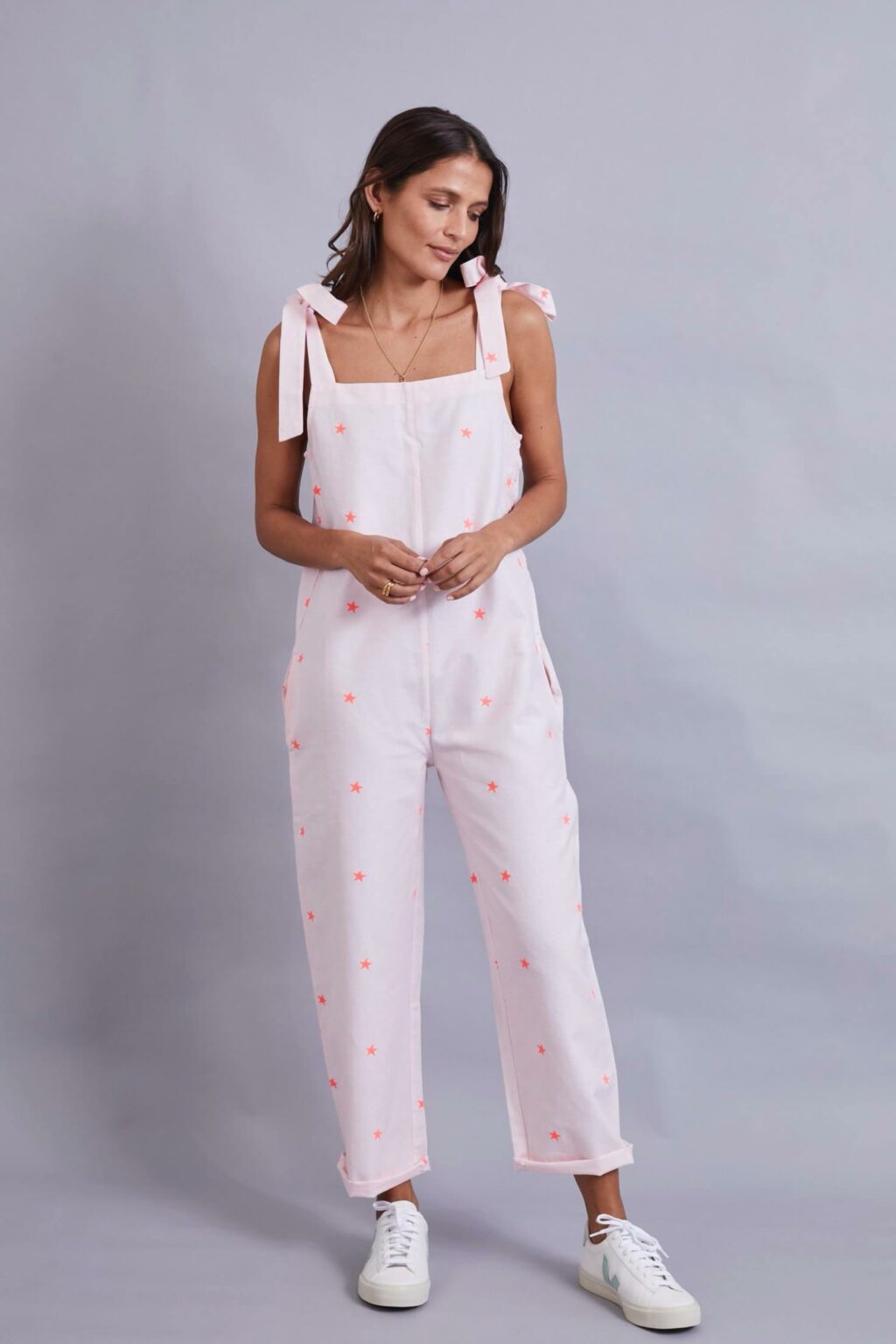 White cheap linen dungarees