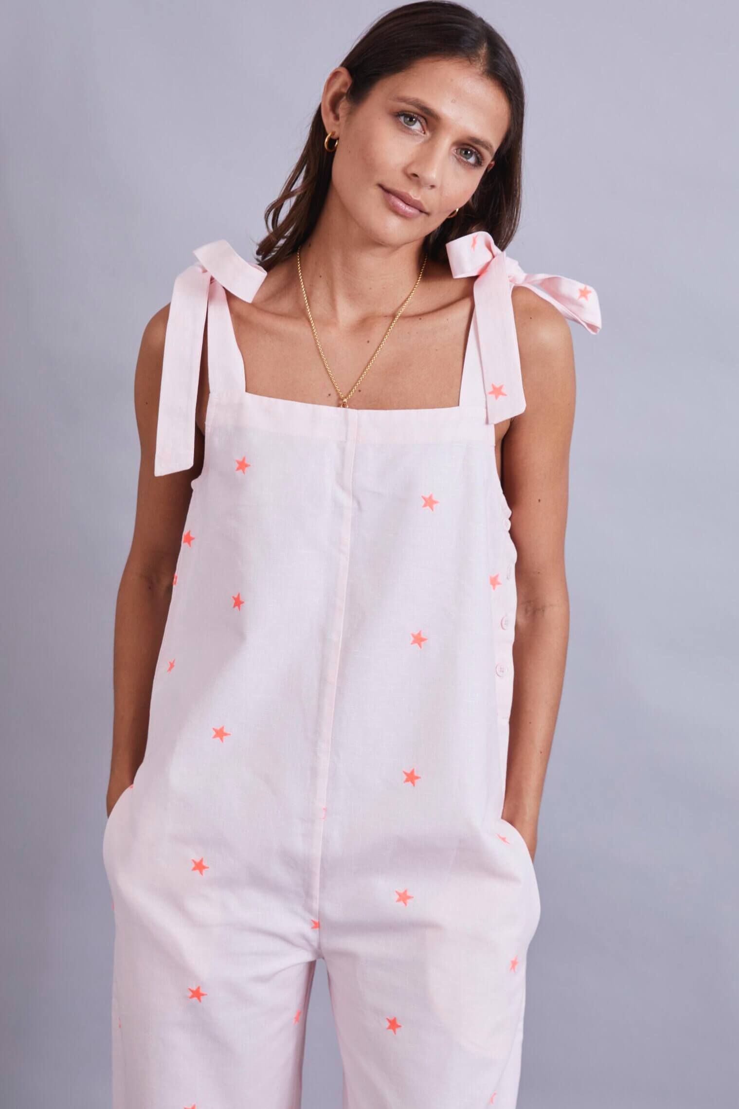 Pink Linen Dungarees