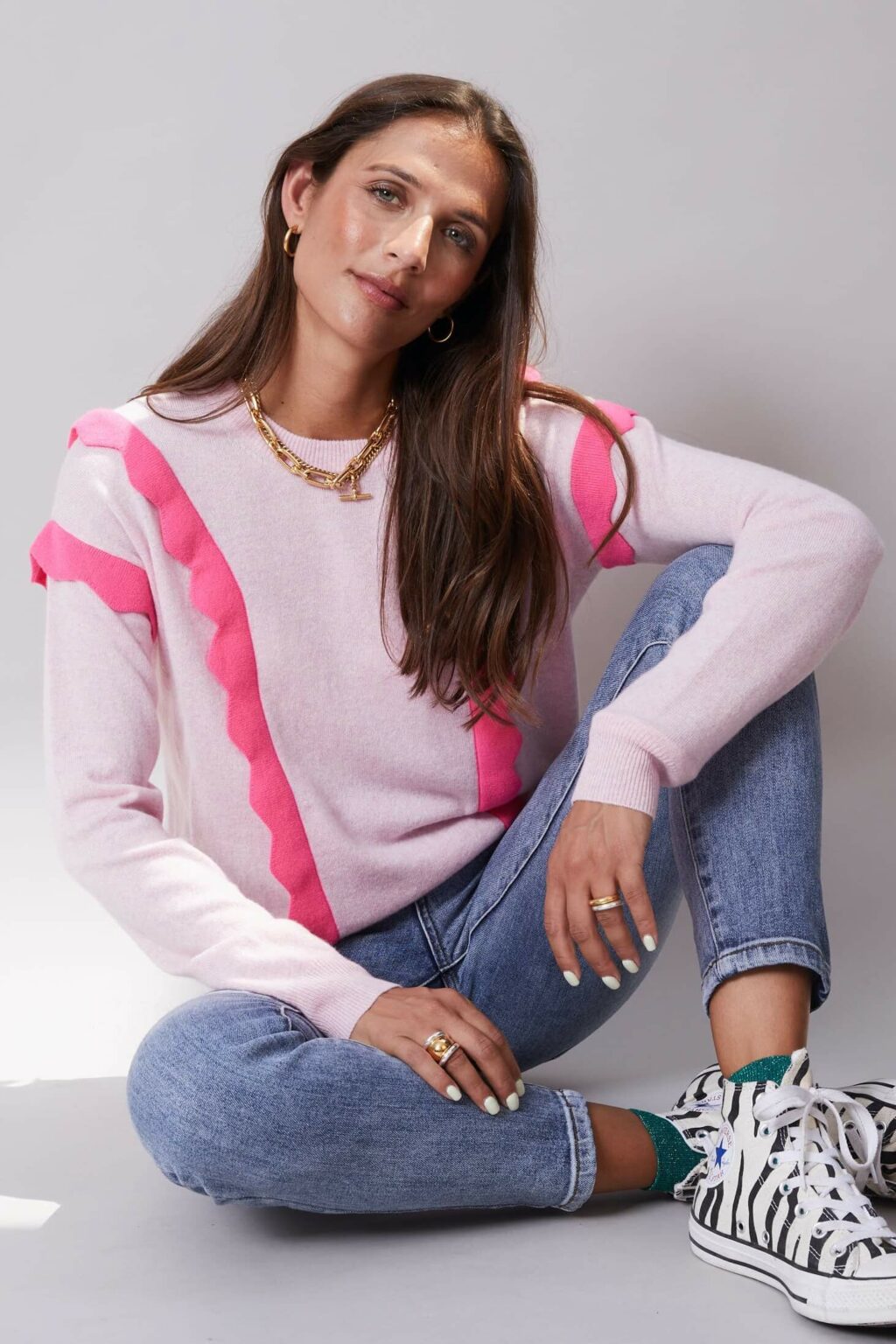 Pale Pink with Neon Pink Frills Cashmere Jumper - Image 2