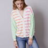 Cream with Multi Neon Stripes Cashmere Cardigan - Image 2