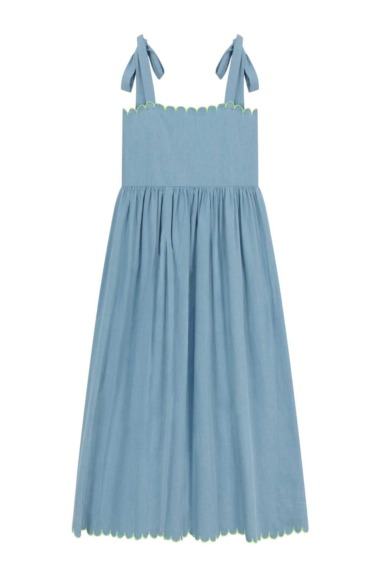 Denim Scallop Maxi Dress | Gussy and Lou