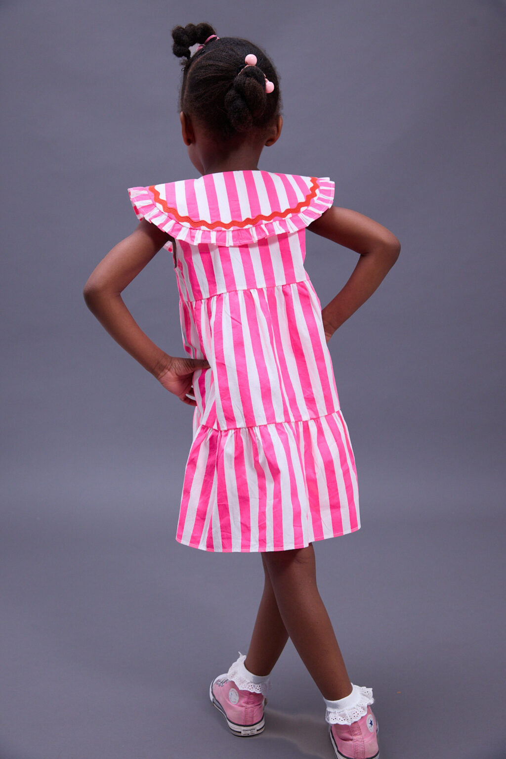 Kids Neon Pink Stripe Dress - Image 2