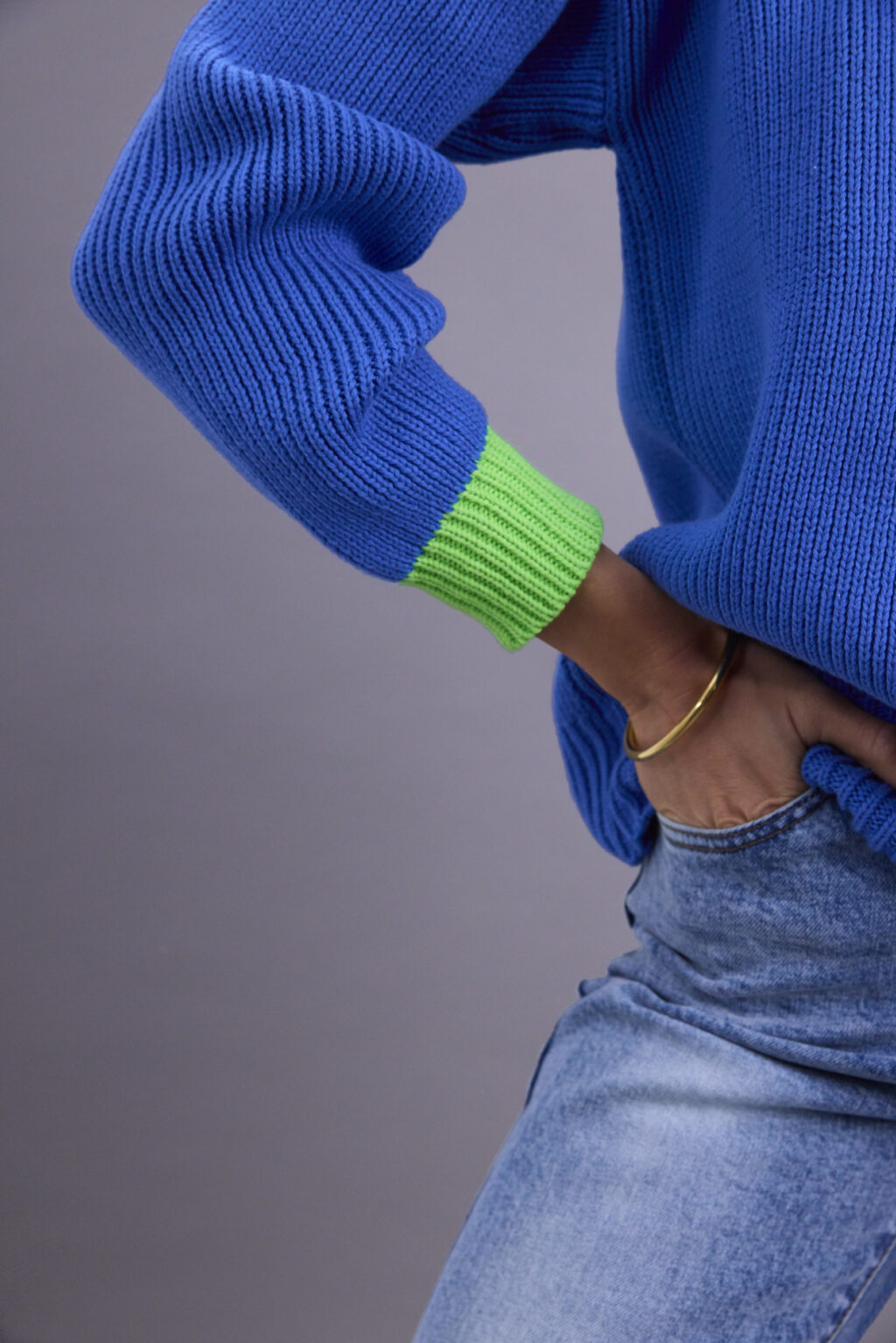 Blue and Neon Green Cotton Crew - Image 5
