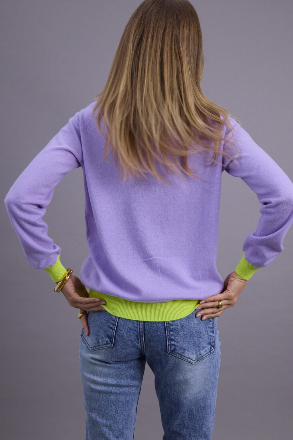 Purple and Neon Yellow Cashmere Jumper - Image 2