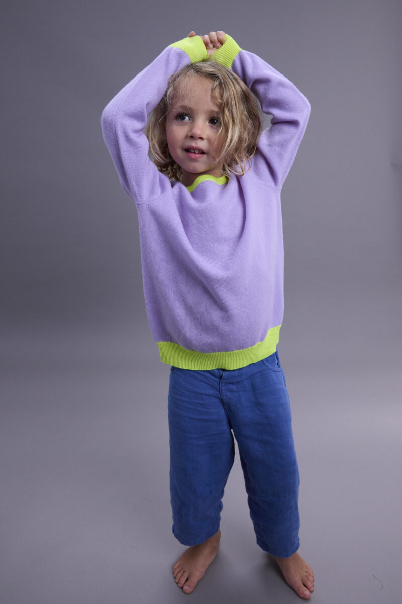 Kids Purple and Neon Yellow Cashmere Jumper