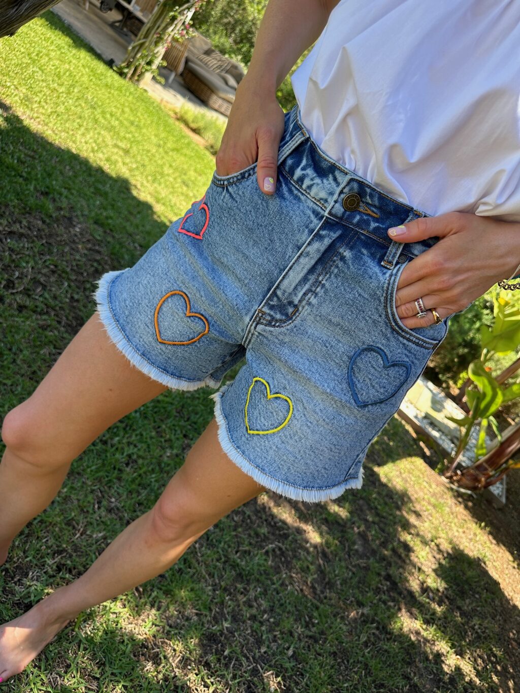Denim shorts with hearts