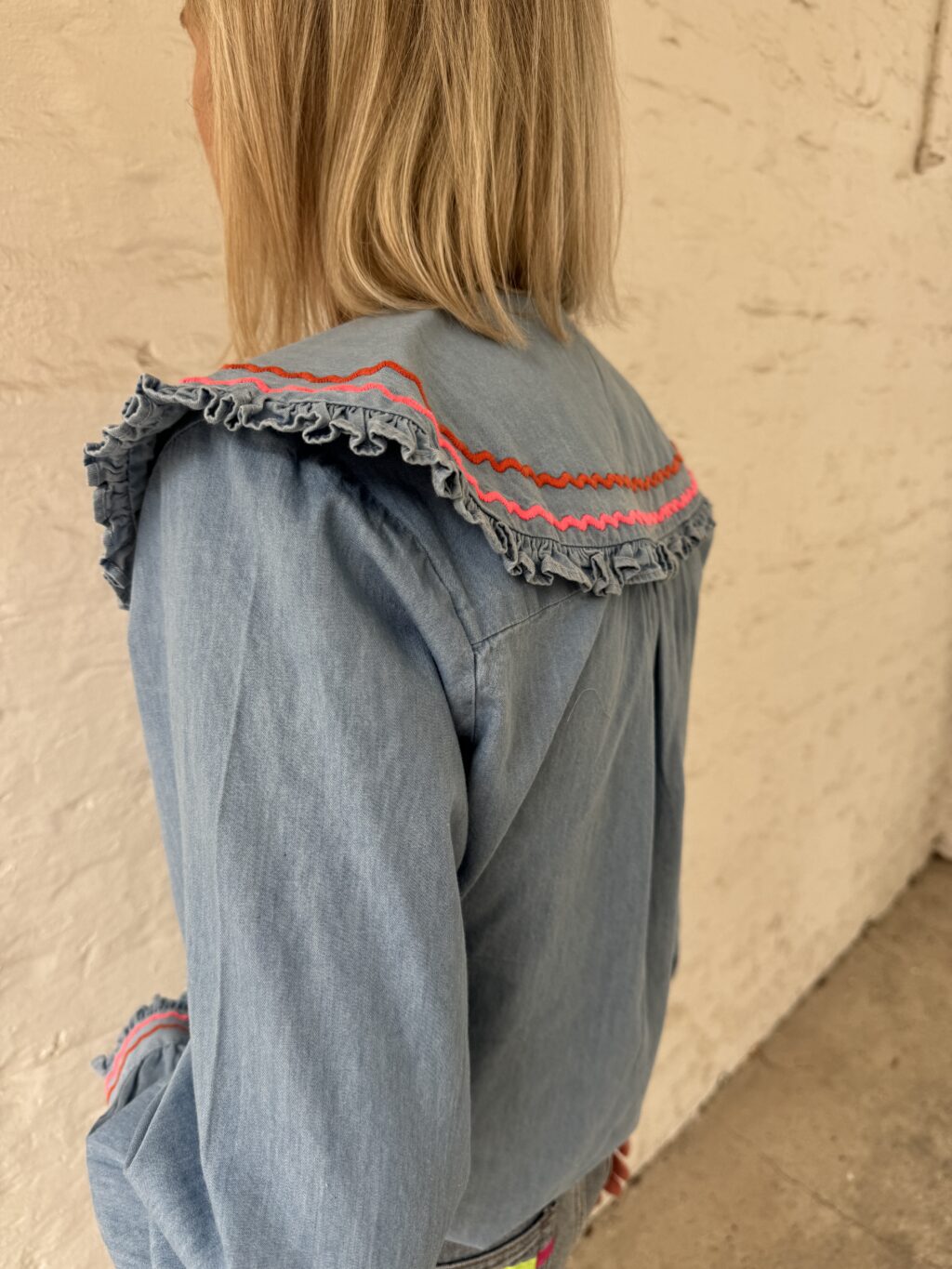 Denim Red and pink Scallop Blouse - Image 2