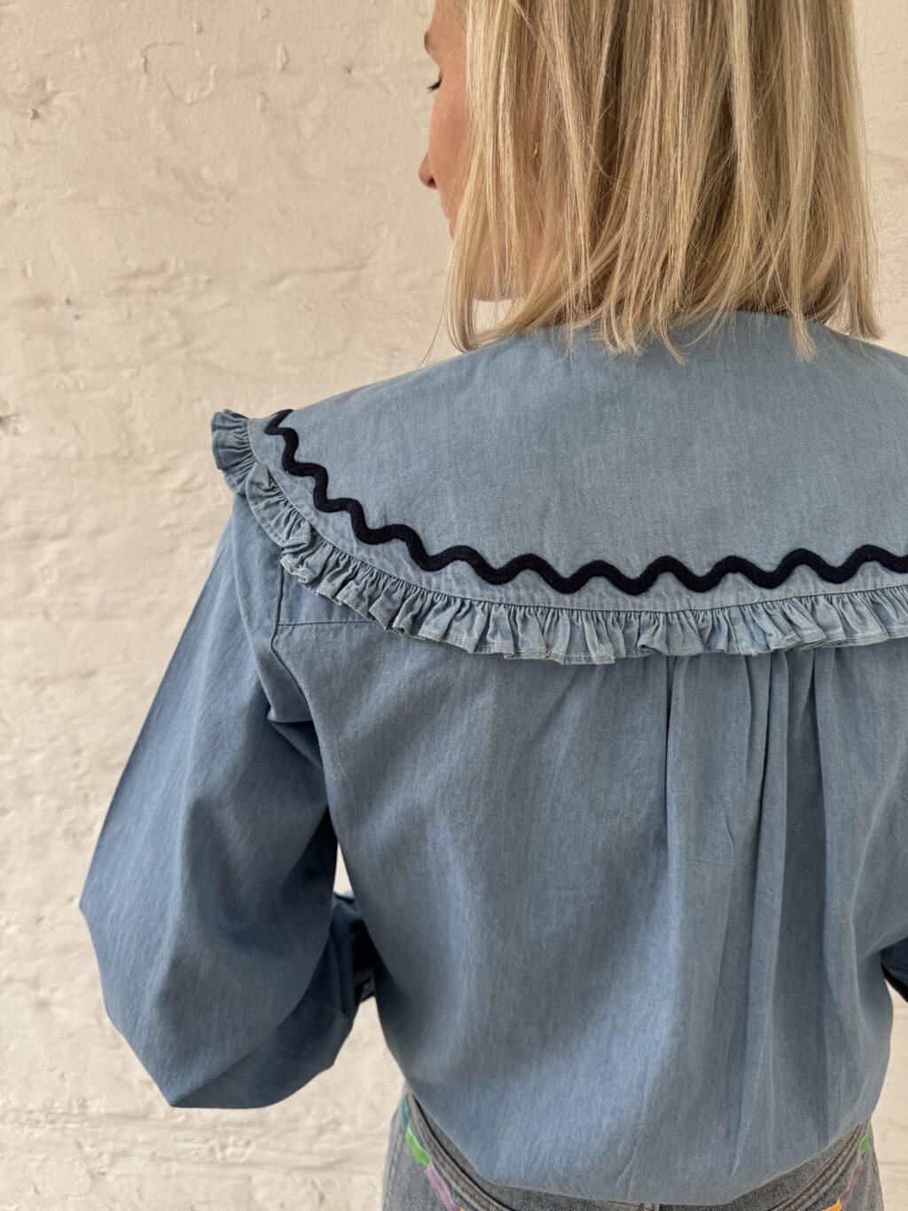Denim and Navy Scallop Blouse - Image 2
