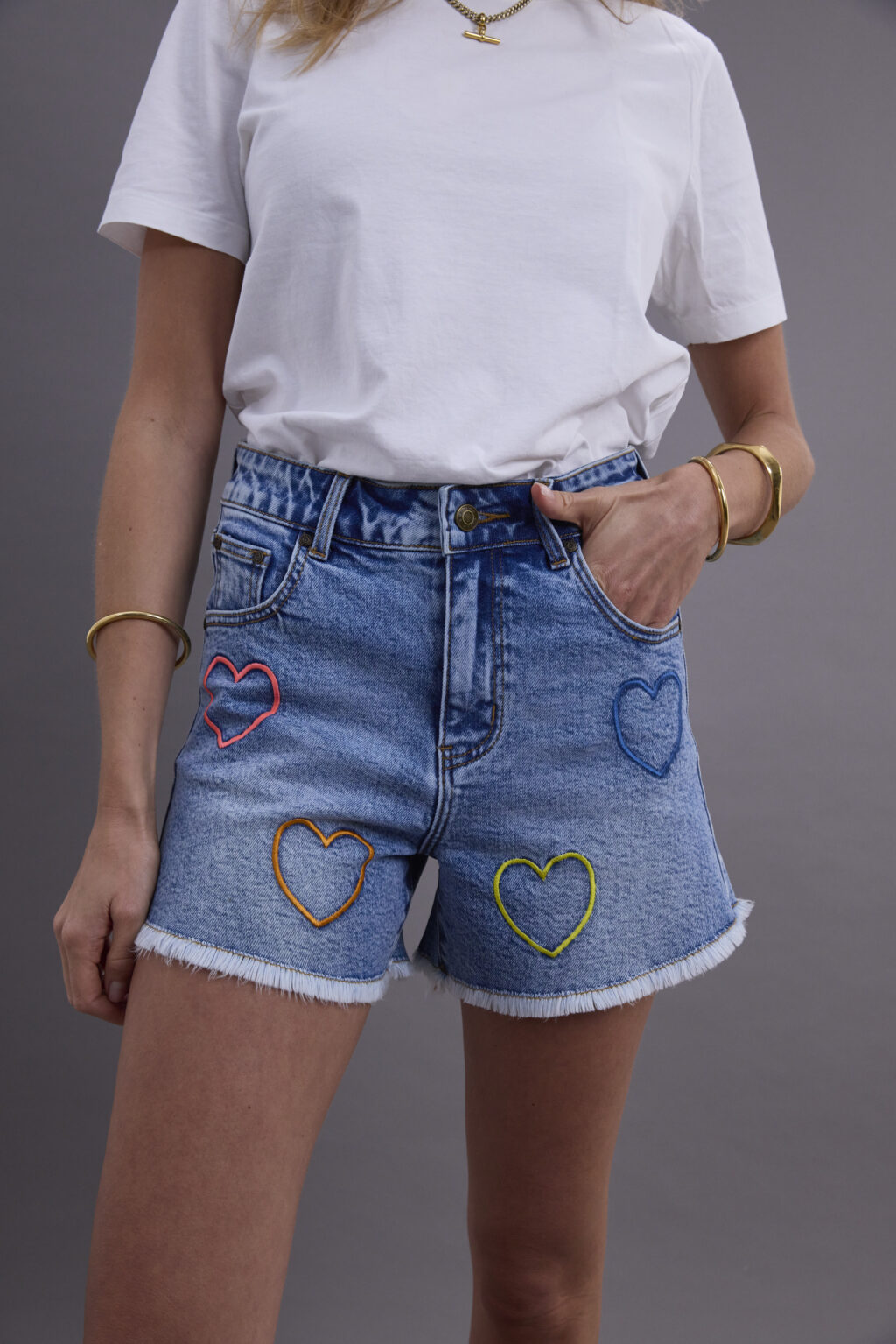 Denim shorts with hearts