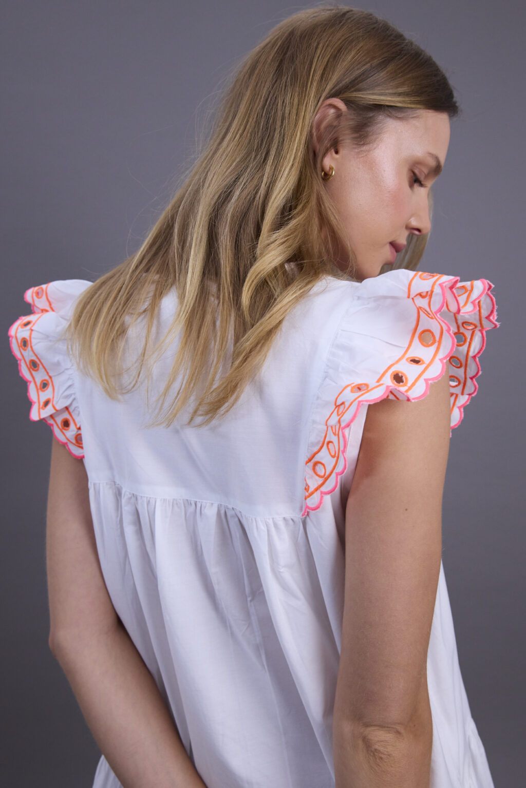 White Cotton and Neon Midi Dress - Image 6