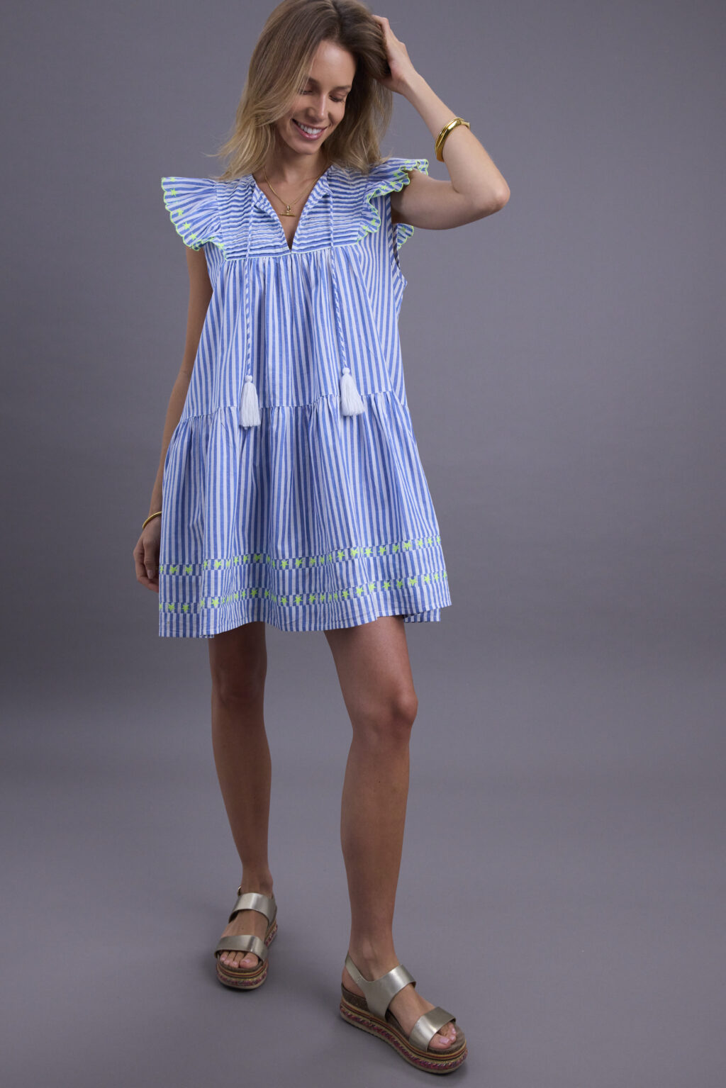 Ladies Blue and White Stripe Dress - Image 4
