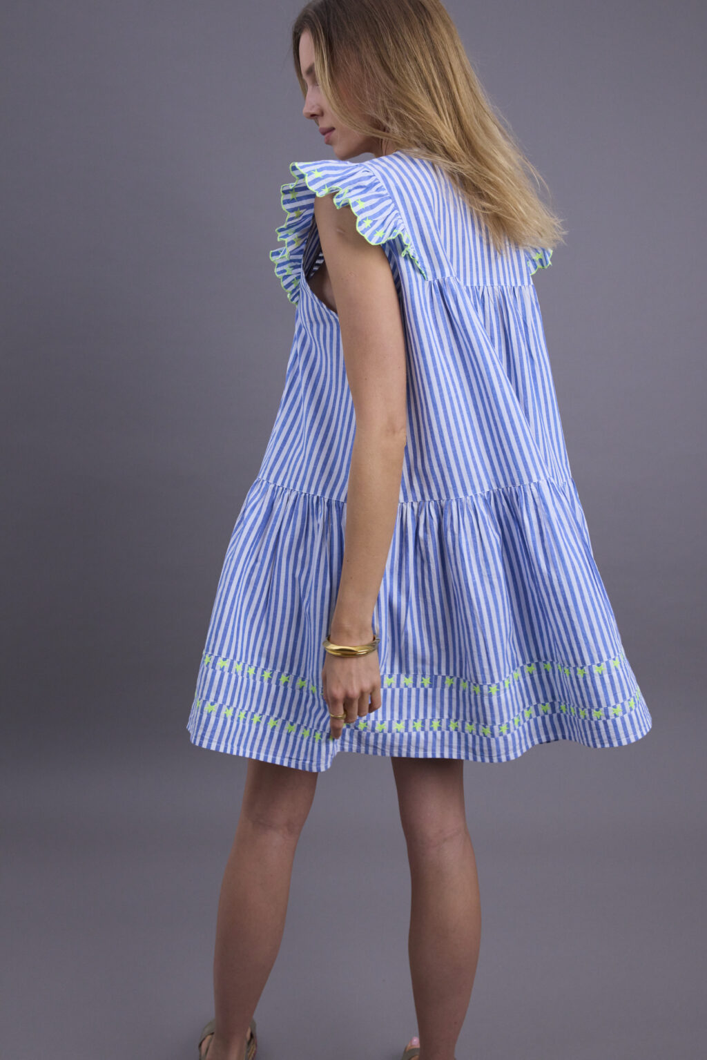 Ladies Blue and White Stripe Dress - Image 3