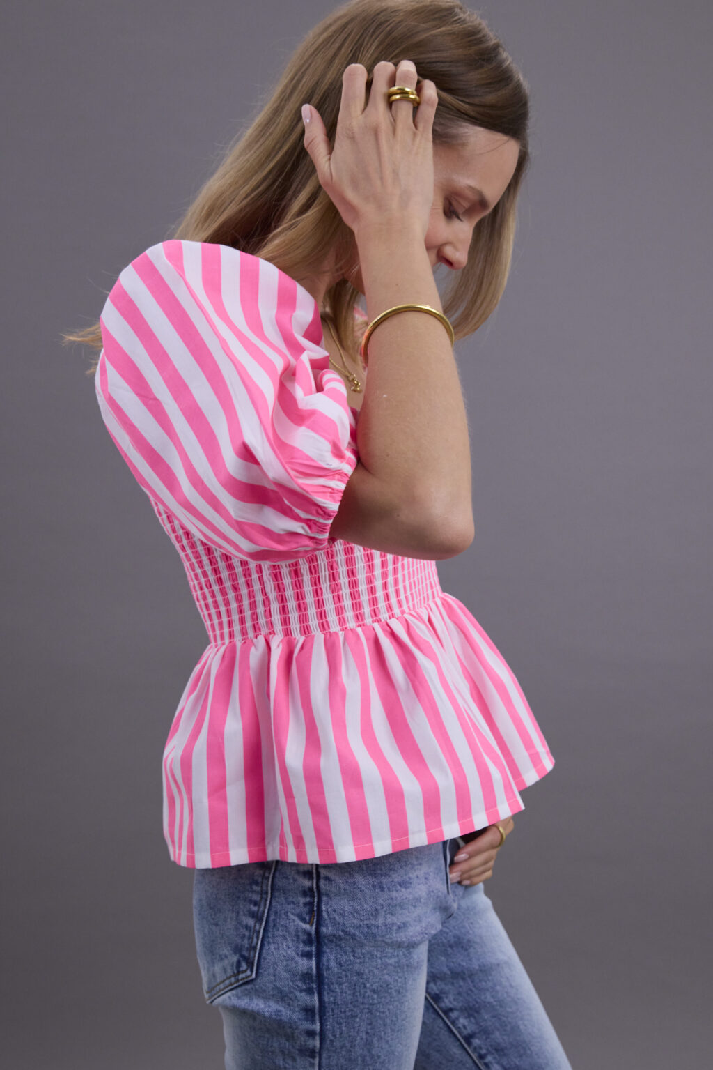 Neon Pink Stripe Smock Top - Image 2