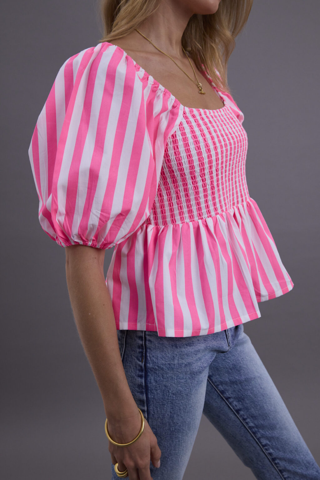 Neon Pink Stripe Smock Top - Image 3
