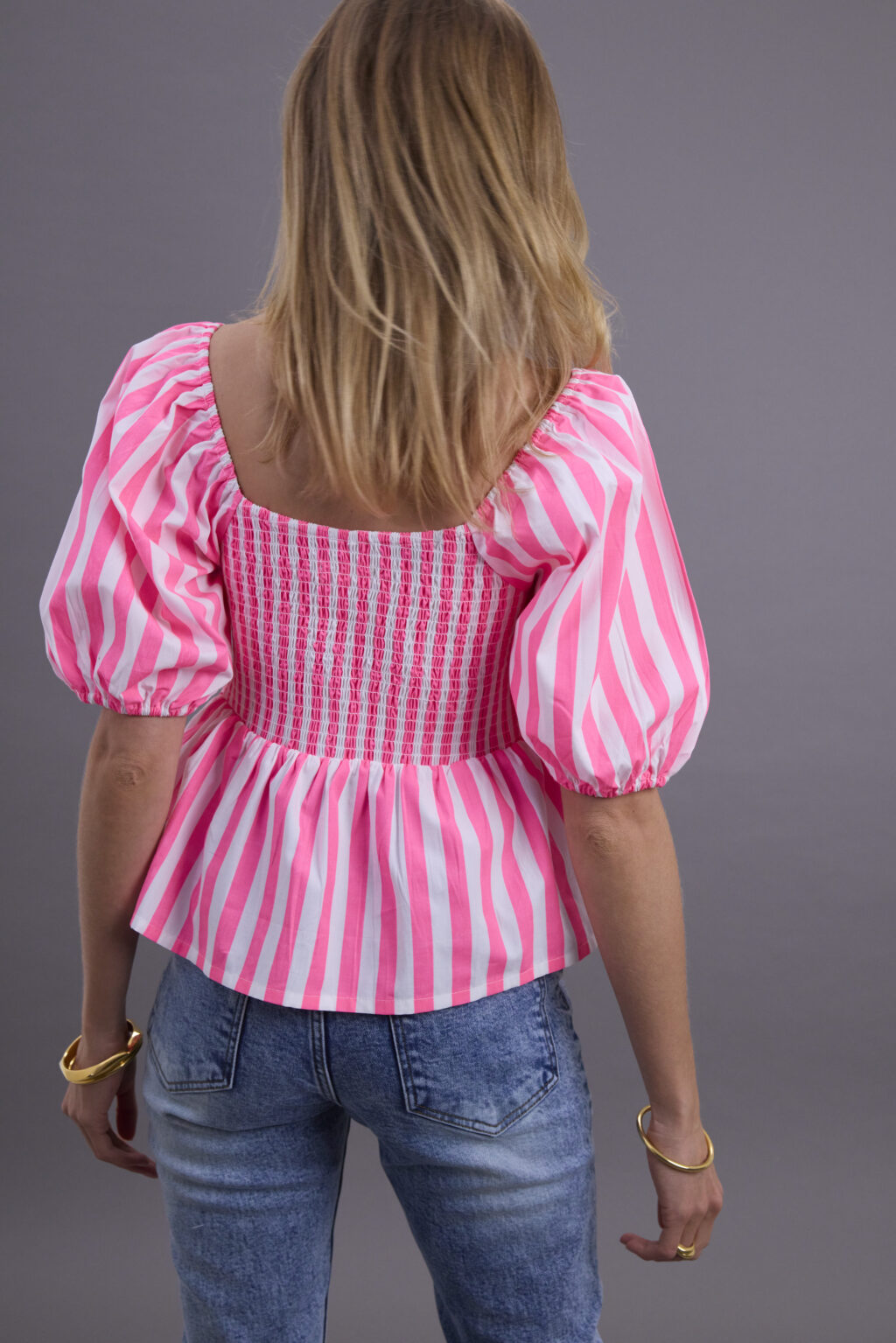 Neon Pink Stripe Smock Top - Image 4