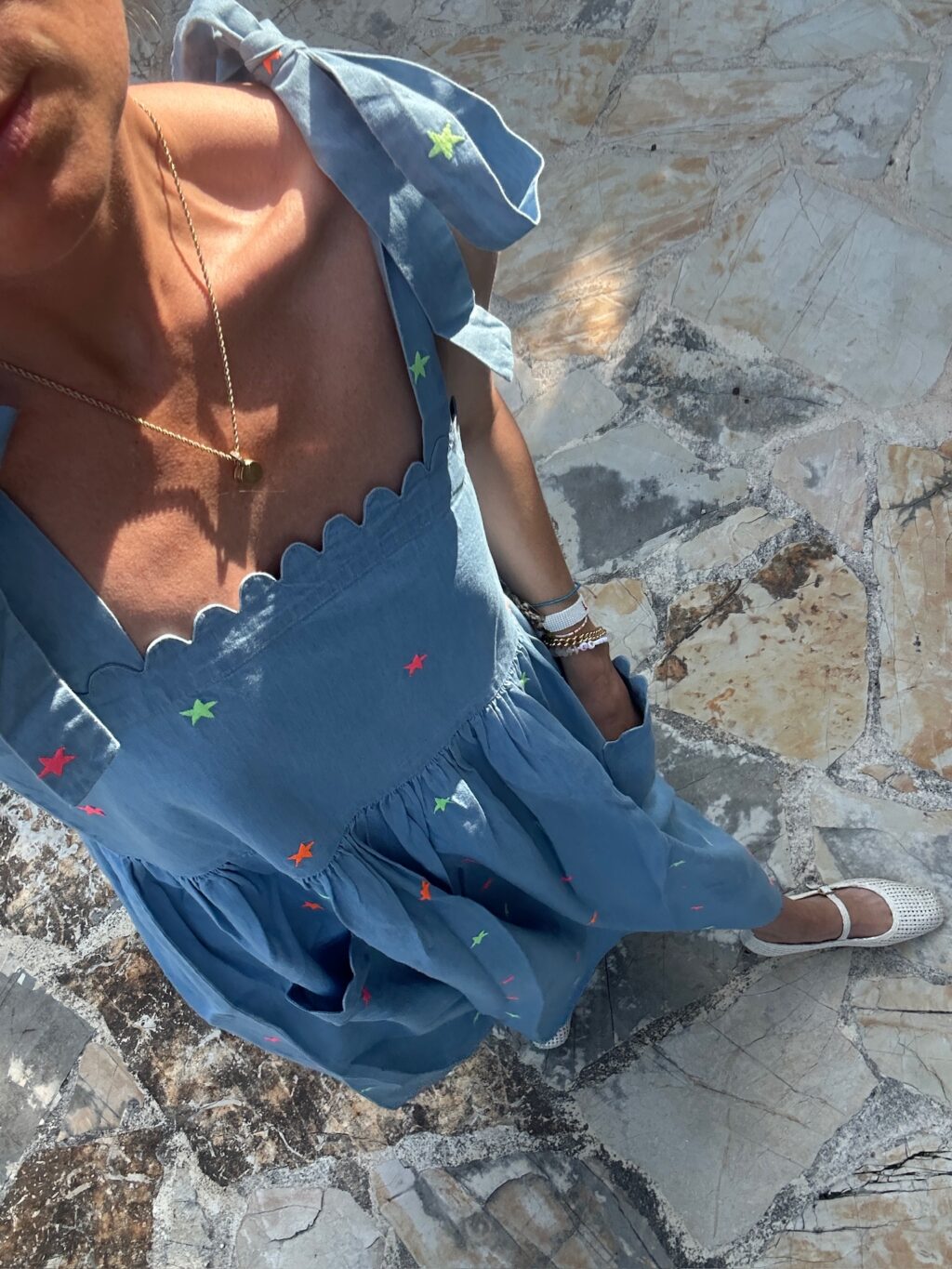 Denim Scallop maxi Dress