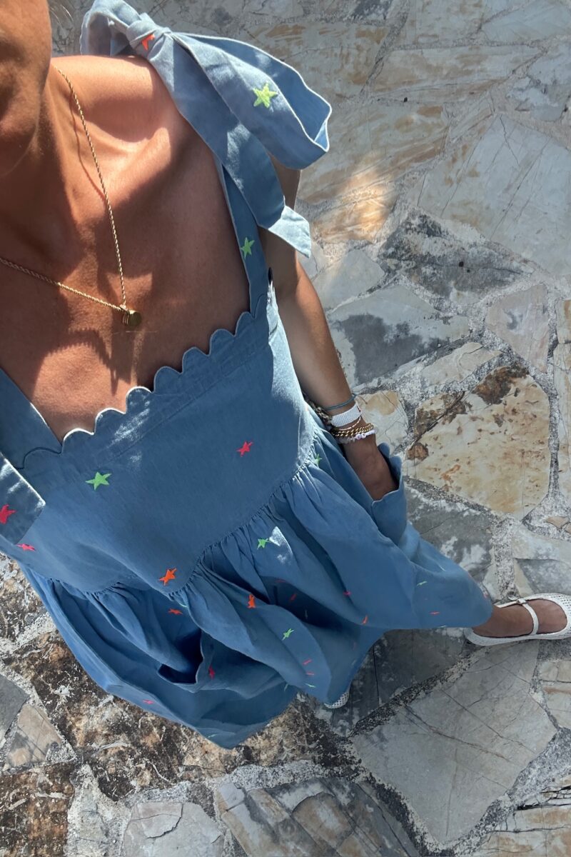 Denim Scallop maxi Dress