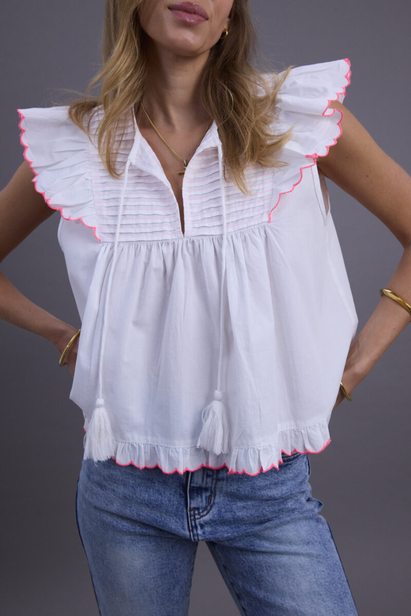 Ladies White and Neon Pink Summer Blouse