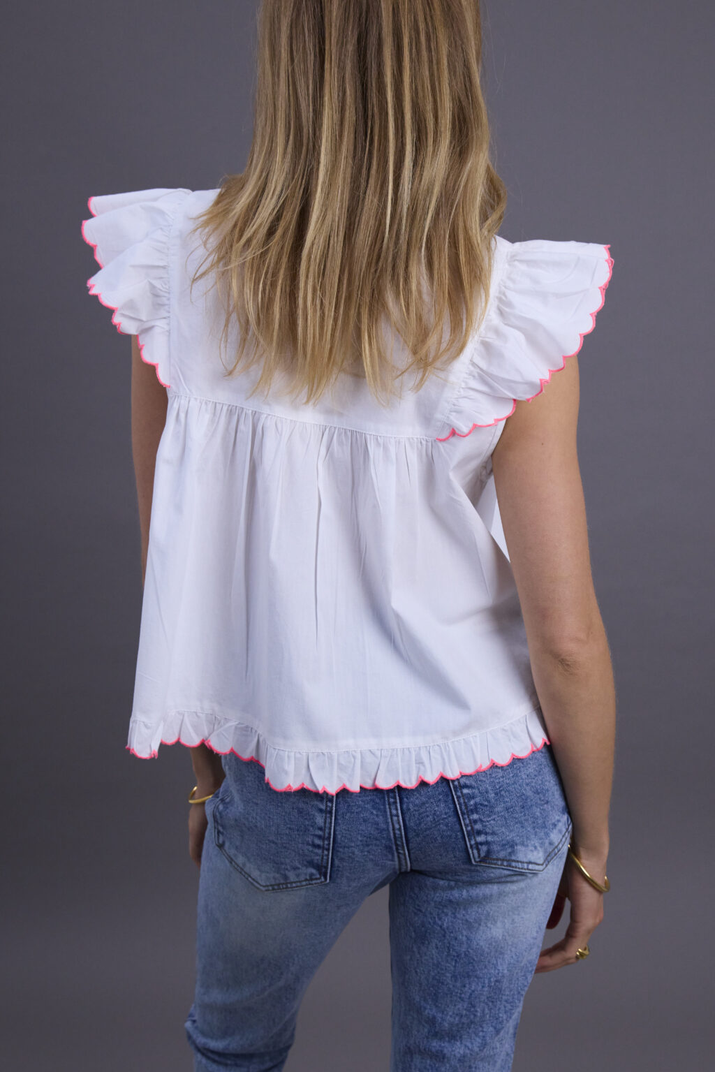 Ladies White and Neon Pink Summer Blouse - Image 4