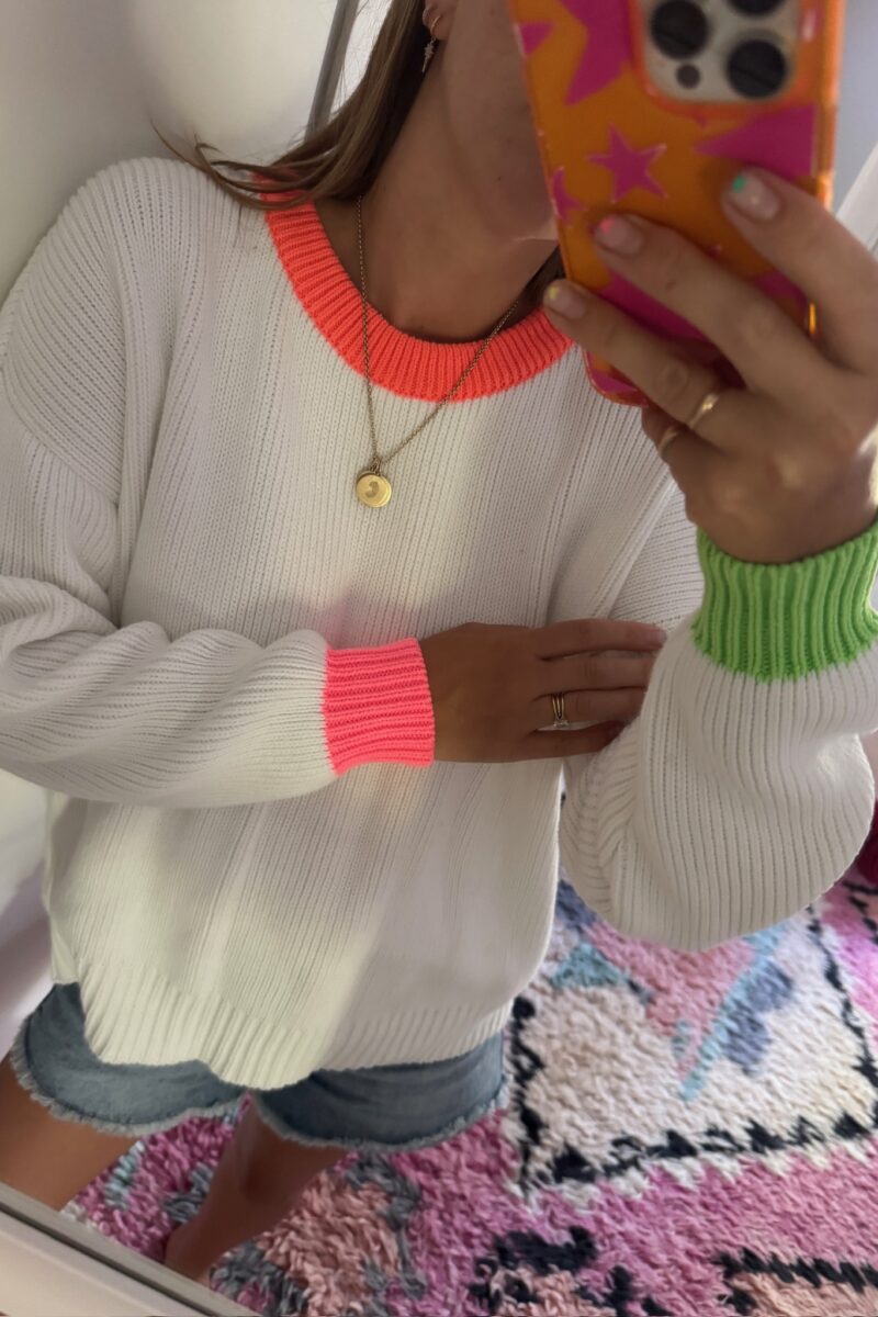 Cream and Multi Neon Cotton Crew