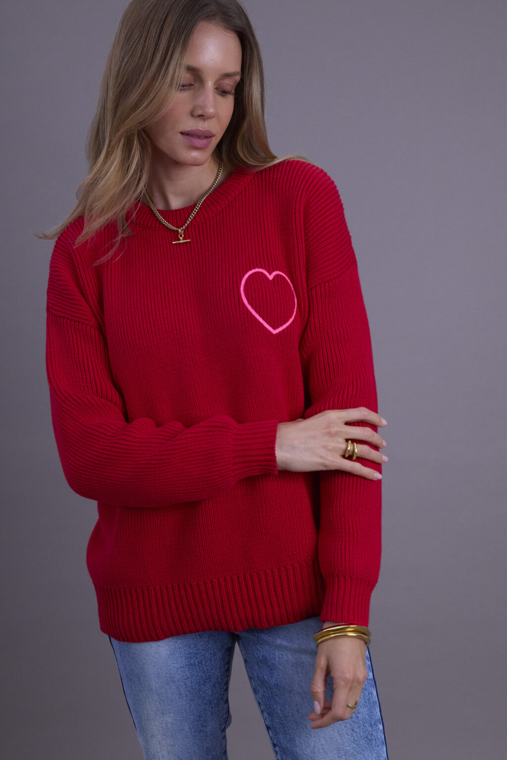 Red Love Heart Cotton Crew - Image 4