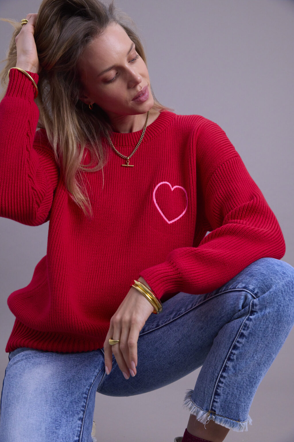Red Love Heart Cotton Crew - Image 2